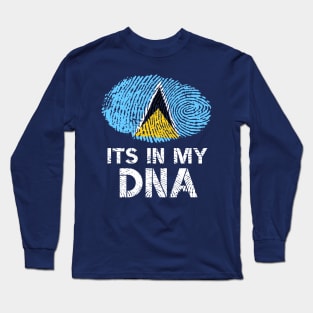 Its In My DNA Saint Lucia Flag Fingerprint Long Sleeve T-Shirt